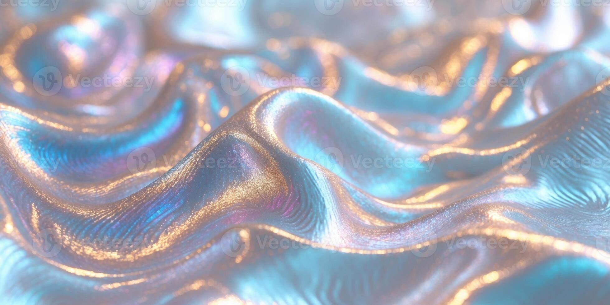 Iridescent abstract texture with metallic hues and ripples. photo