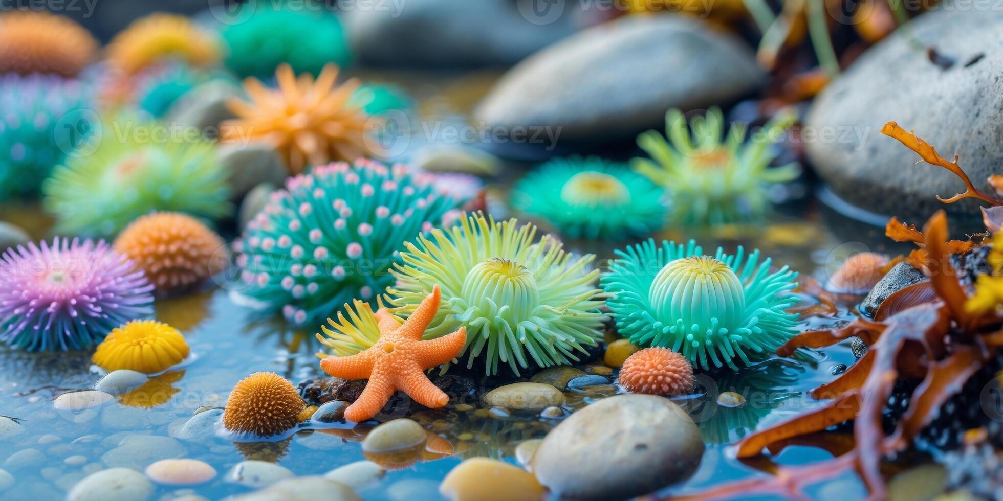 Colorful Marine Life in Tide Pools at Coastal Setting photo