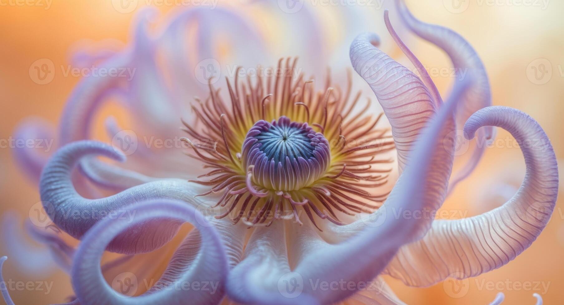 Vibrant Anemone Close Up on Blurred Orange Background. photo