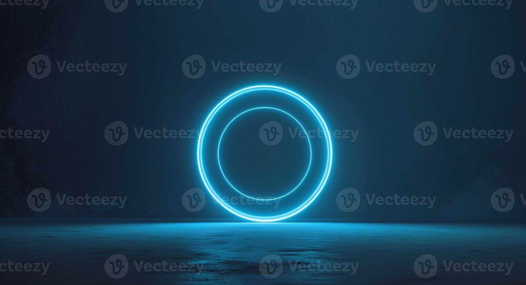Neon blue color geometric circle on dark background photo