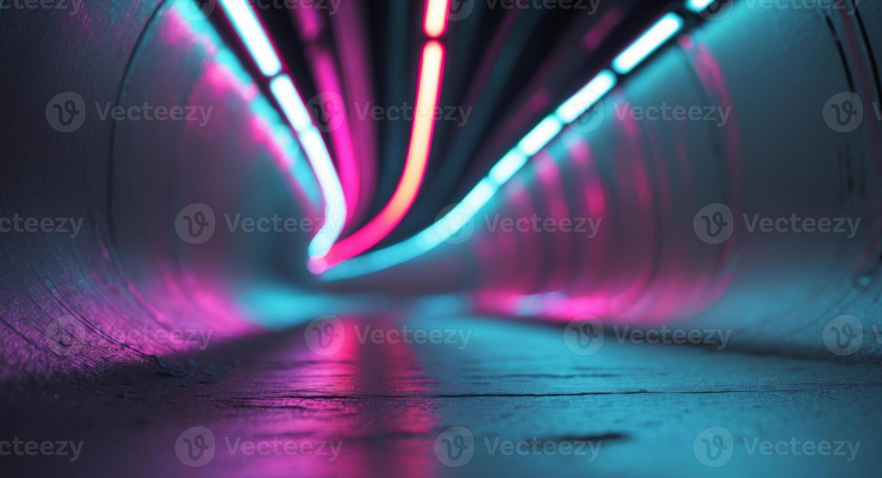 a close up of a tunnel with neon lights on the sides. photo