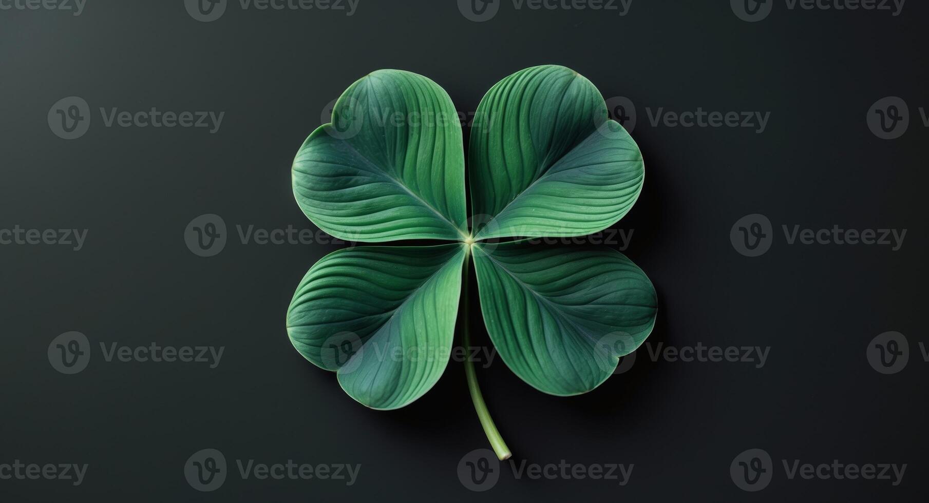 Vibrant Four Leaf Clover A Symbol of Luck and Prosperity Captured on a Solid Black Background photo