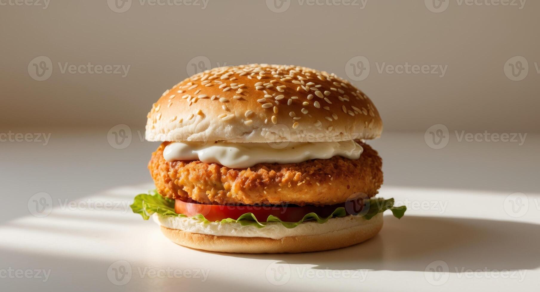 Crispy Chicken Burger with Sesame Seed Bun and Mayo photo