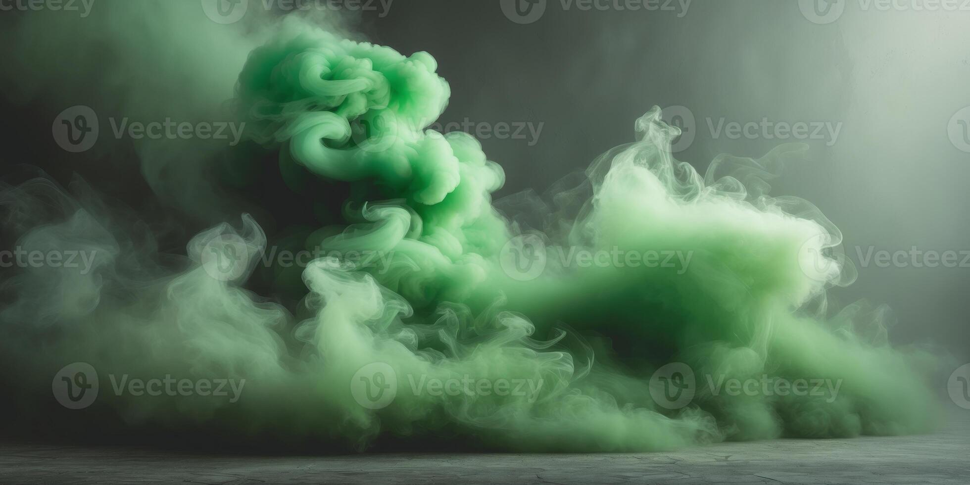 Mysterious Green Smoke Background Dramatic Visual Effect. photo
