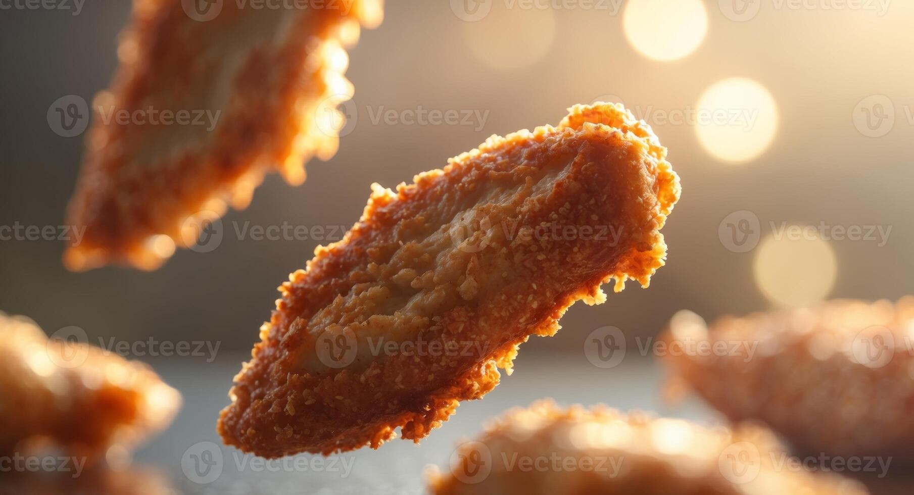 perfect view close up crispy chicken tenders with blur and background cinematic. photo