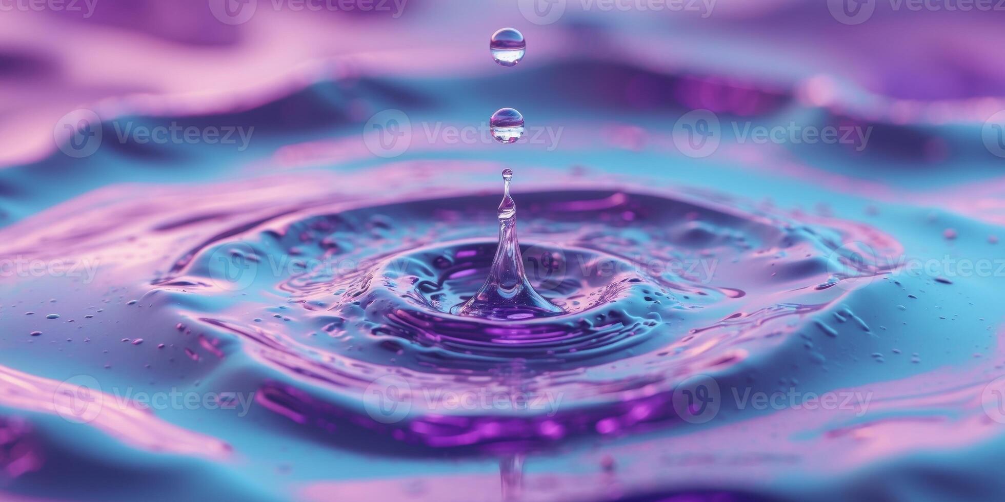 Stunning Water Drop Impact Purple Blue Ripples Abstract Background. photo