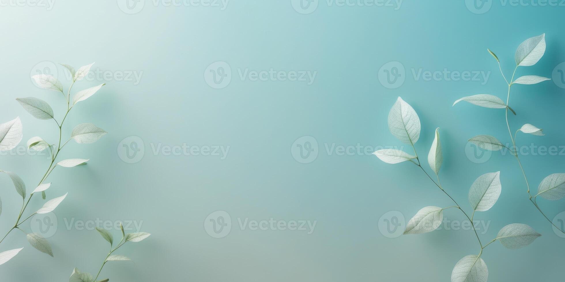 Gentle Cyan Gradient Wallpaper with Leafy Decoration photo