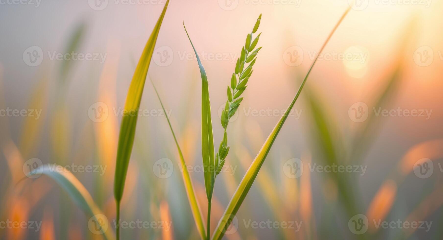 Close Up of Rice Plant in Golden Hour Sunlight. photo