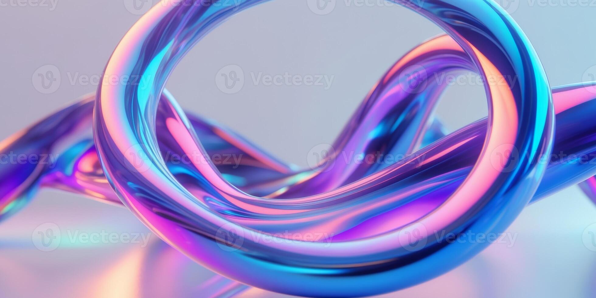 Dynamic Abstract Composition of Swirling Glossy Rings in Blue and Purple Shades with Gradient Effect. photo