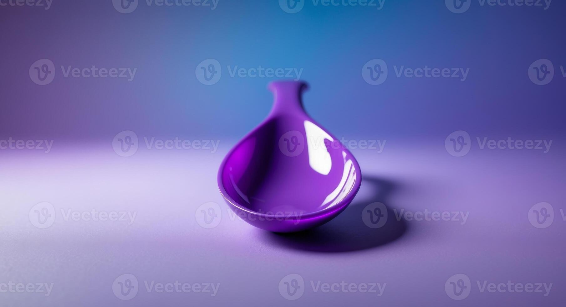 Purple Plastic Spoon on a Gradient Background. photo