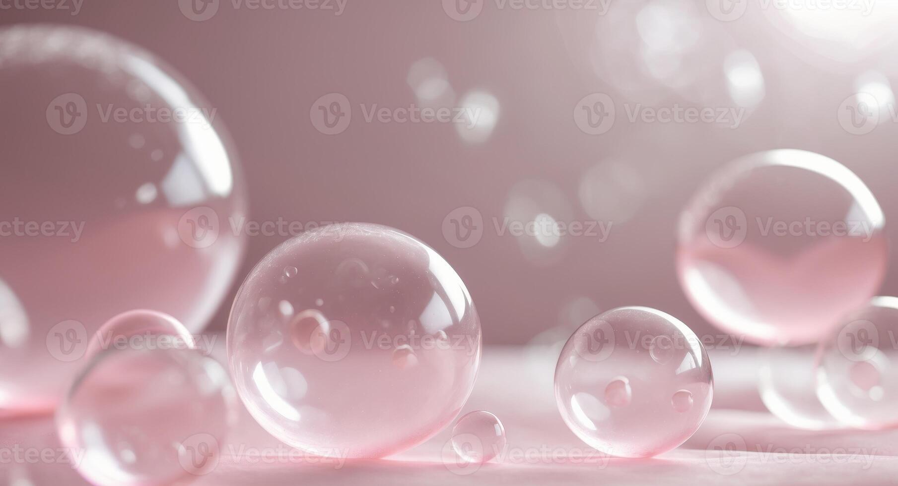 Pink bubble abstract background with floating spheres in soft light. photo