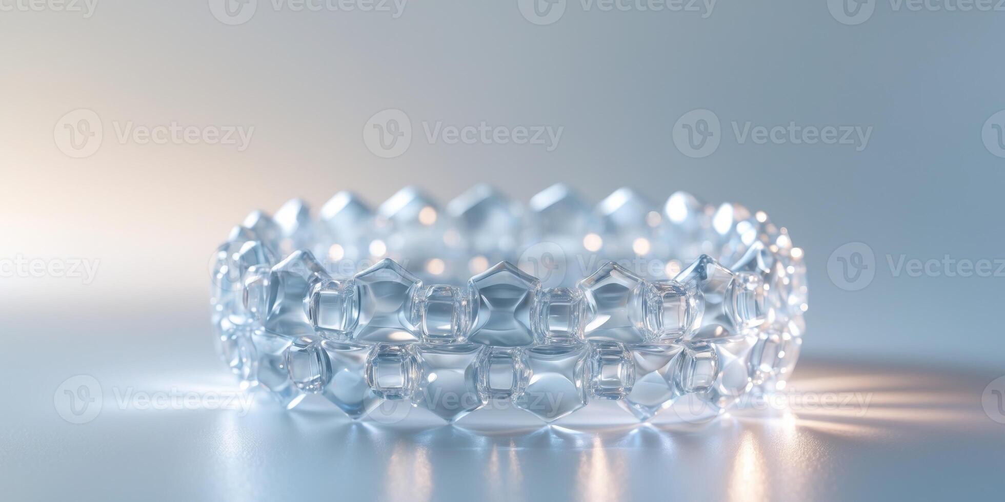 A majestic glowing ring built from interlocking glass plates photo