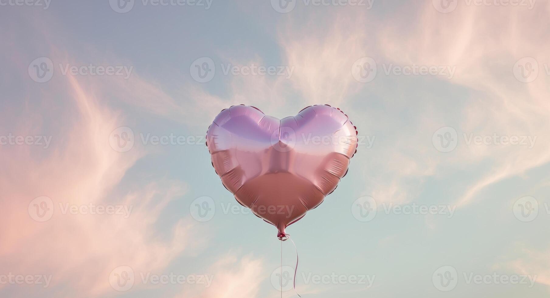 Pink Heart Shaped Balloon Floating in a Pastel Sky. photo