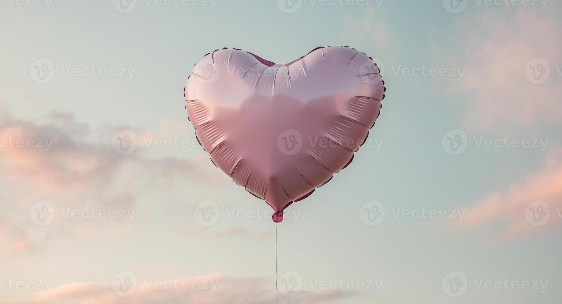 Pink Heart Shaped Balloon Floating in a Pastel Sky photo
