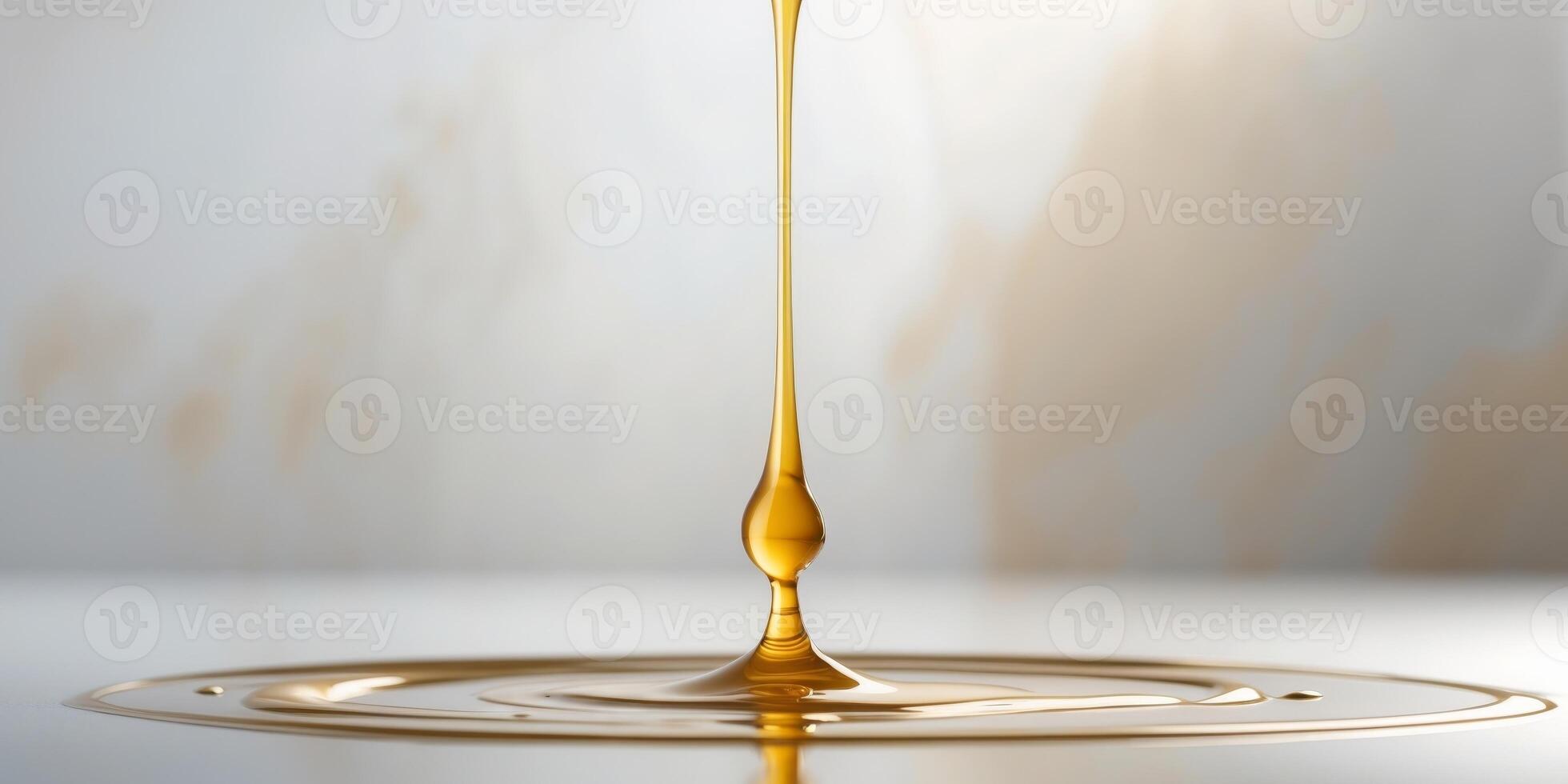 golden liquid drip with texture and shine on blurred background. photo