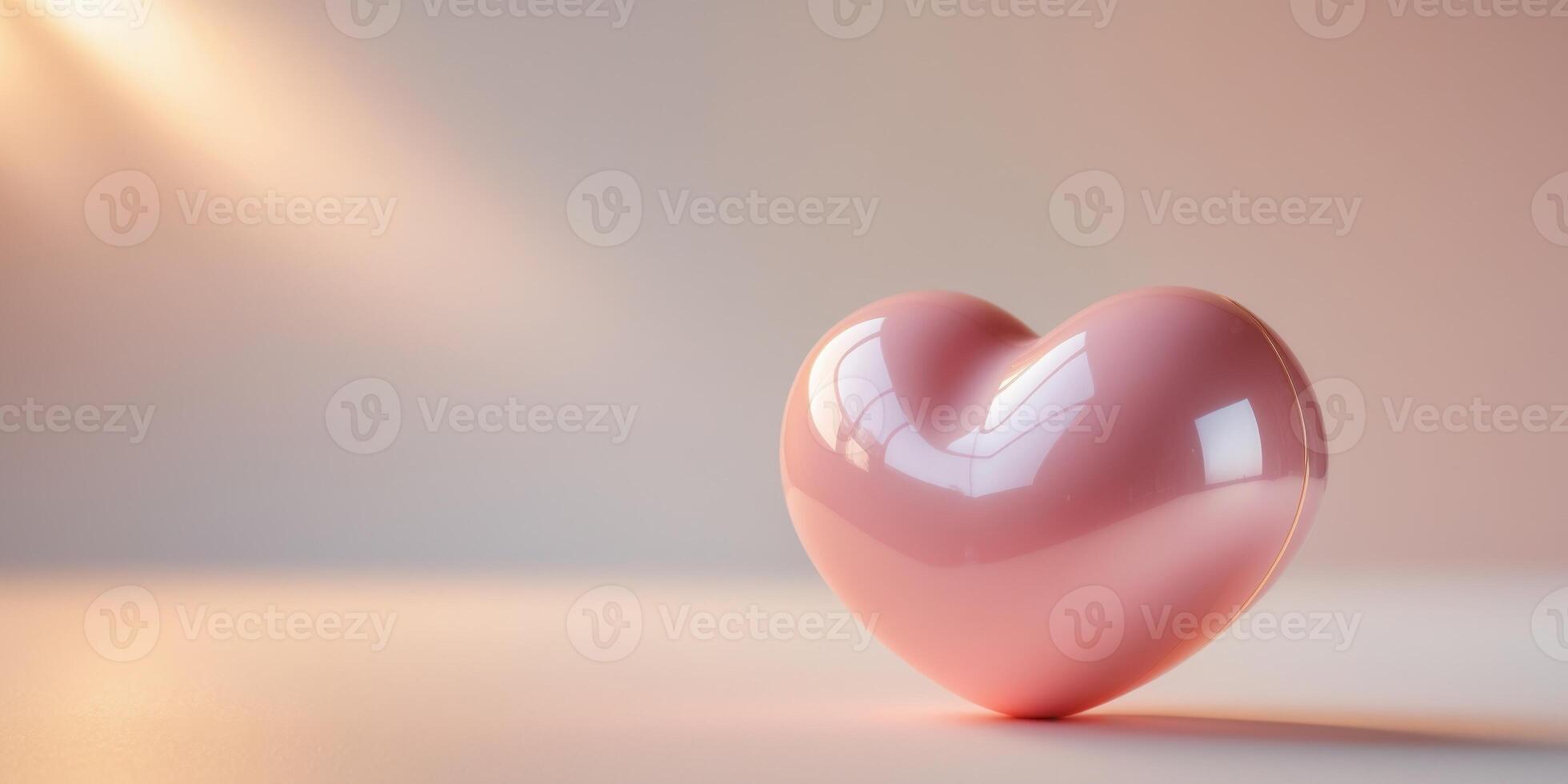 Shiny Pink Heart Object on Soft Pastel Background with Warm Lighting photo