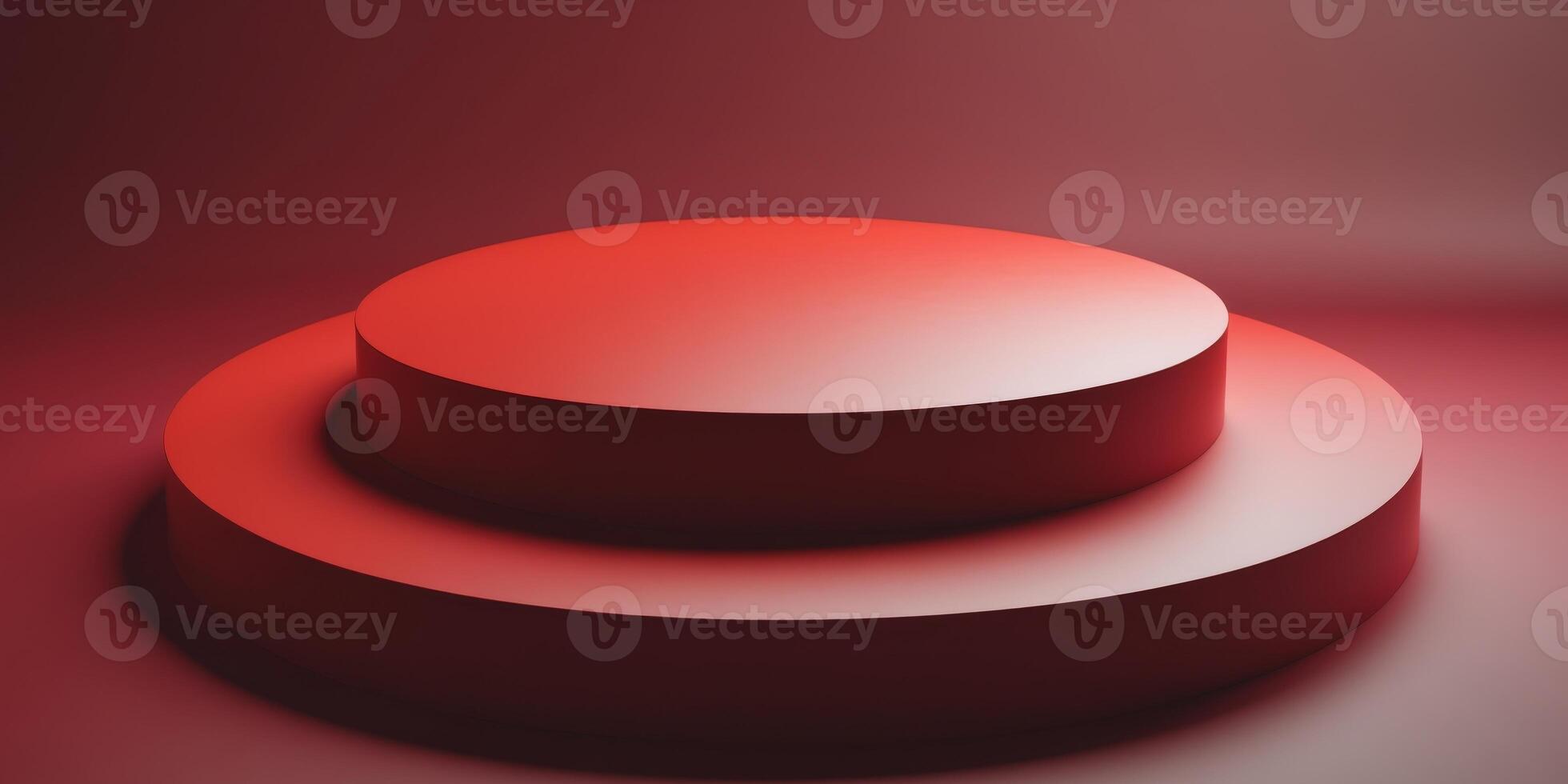 High Definition Visual of Red Round Podium on Red Background photo