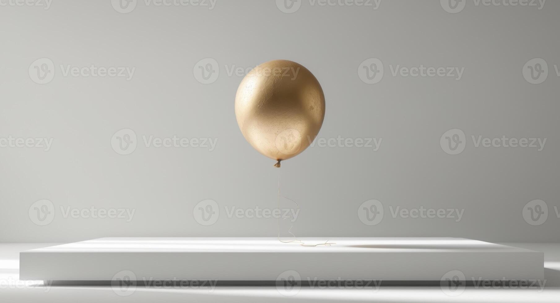 a close up of a golden balloon floating on a platform photo