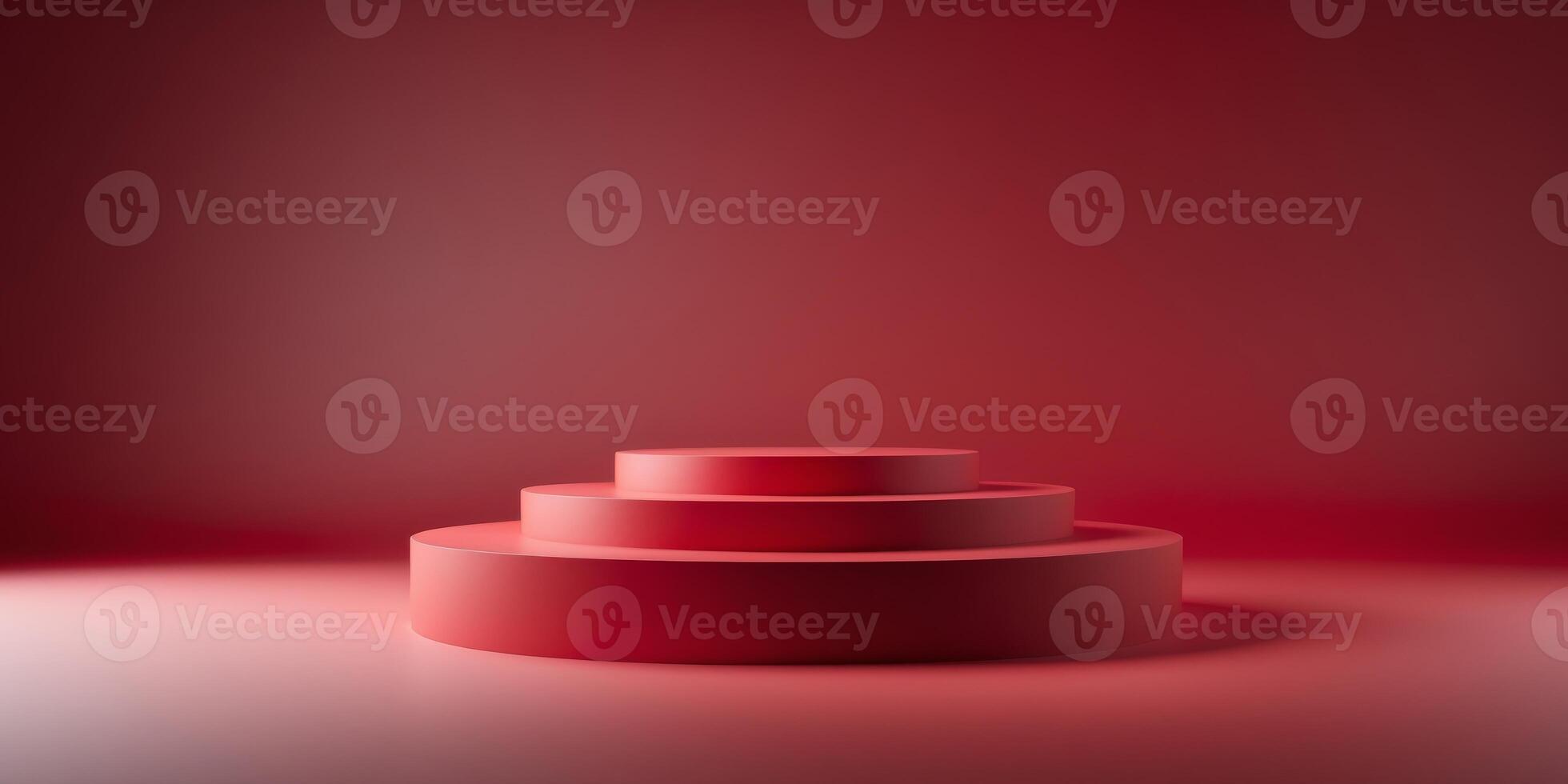 High Definition Visual of Red Round Podium on Red Background. photo