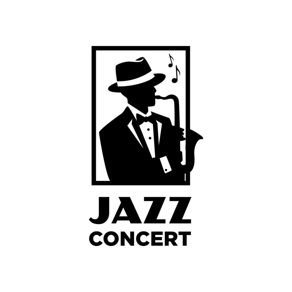 Silhouette People Hold Saxophone With Note Music Jazz Singer Player Classic Logo vector