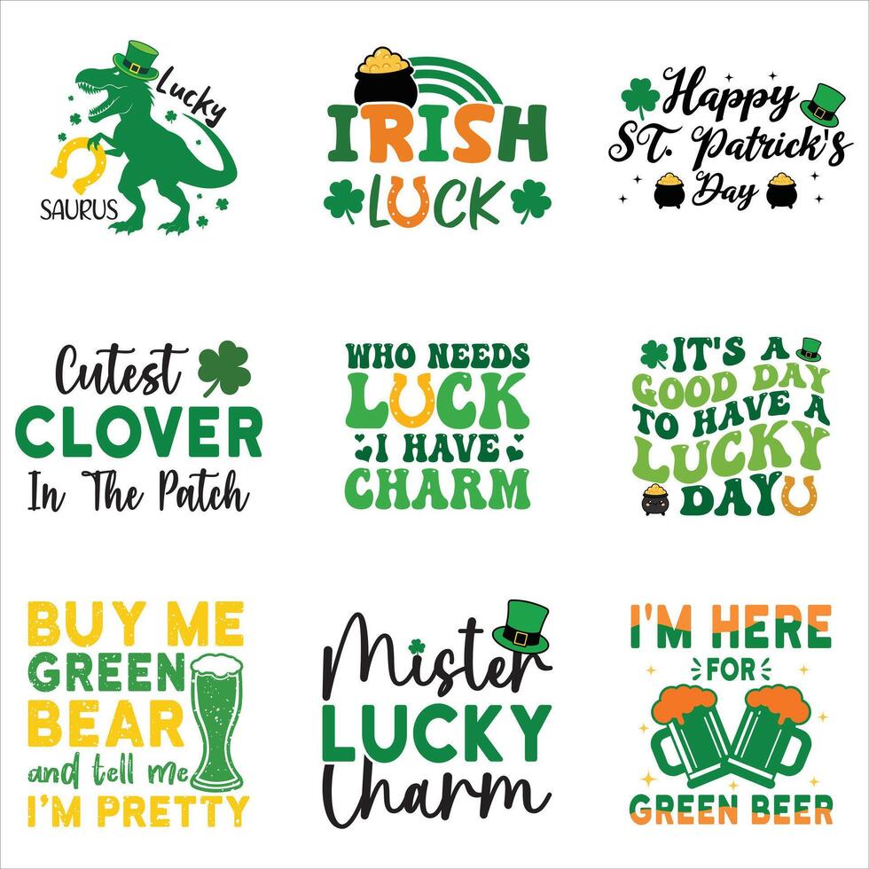 Collection of St Patrick Typography T-shirt with Clover Leaf Design vector
