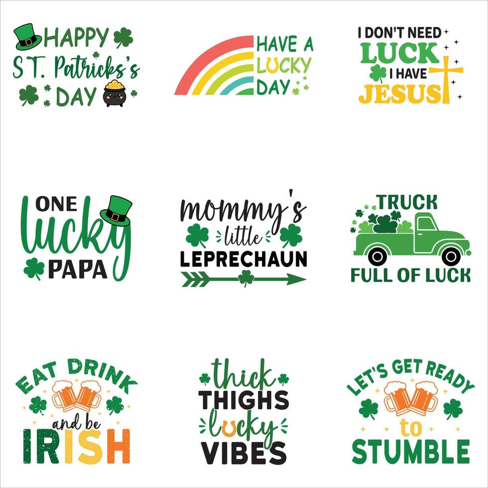 Set of Shamrock Typography St Patrick Day T-shirt Design vector