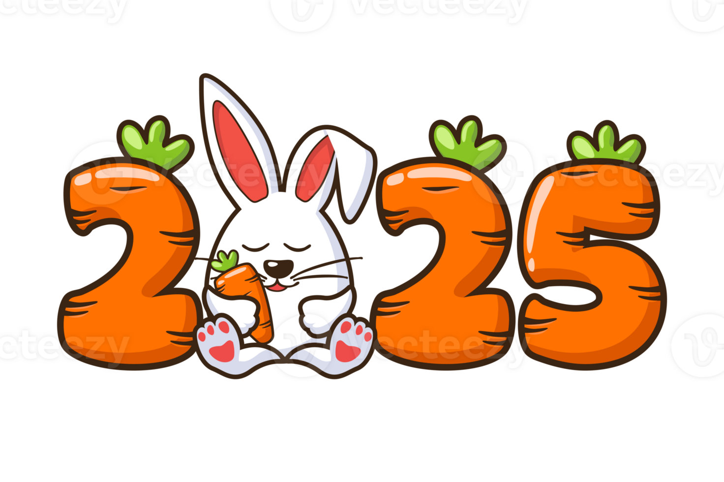 Carrots numbers Inscription 2025, Cartoon Design for greeting card, stickers or calendar. png