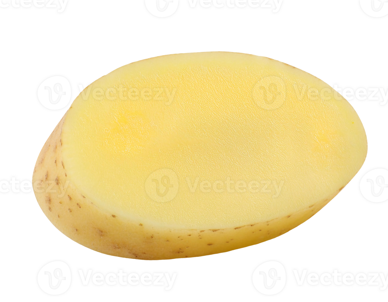 fresh raw potato slice with smooth yellow flesh and thin skin on isolated background png