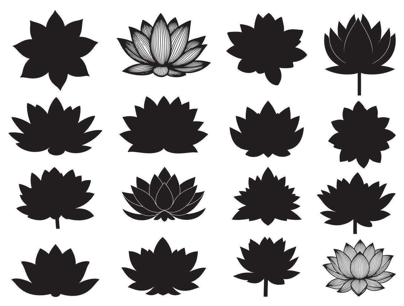 Lotus flowers silhouette white background vector