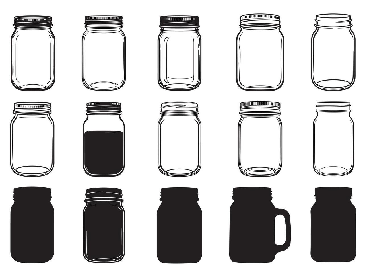 Mason jars silhouette white background vector