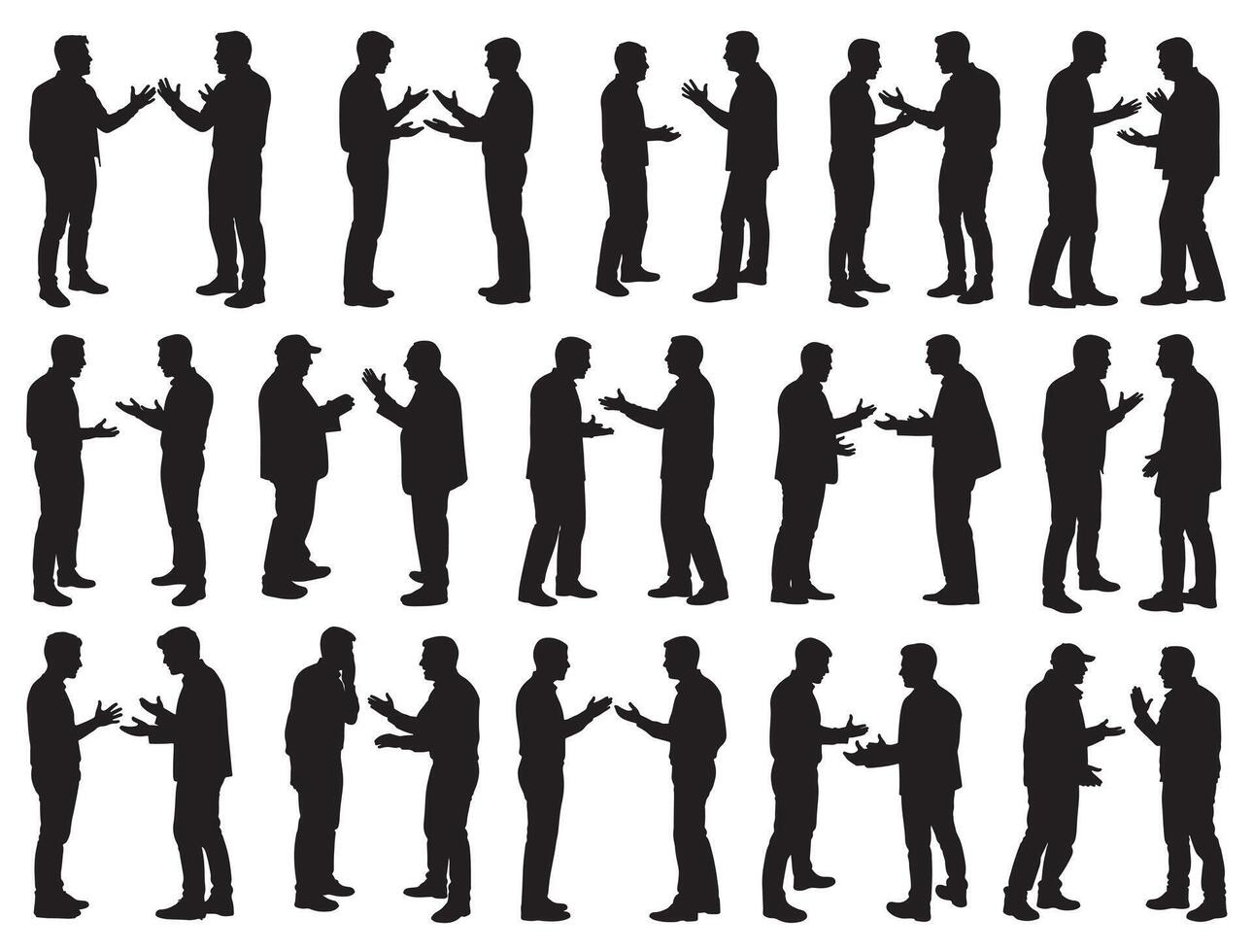 Mens arguing silhouette white background vector