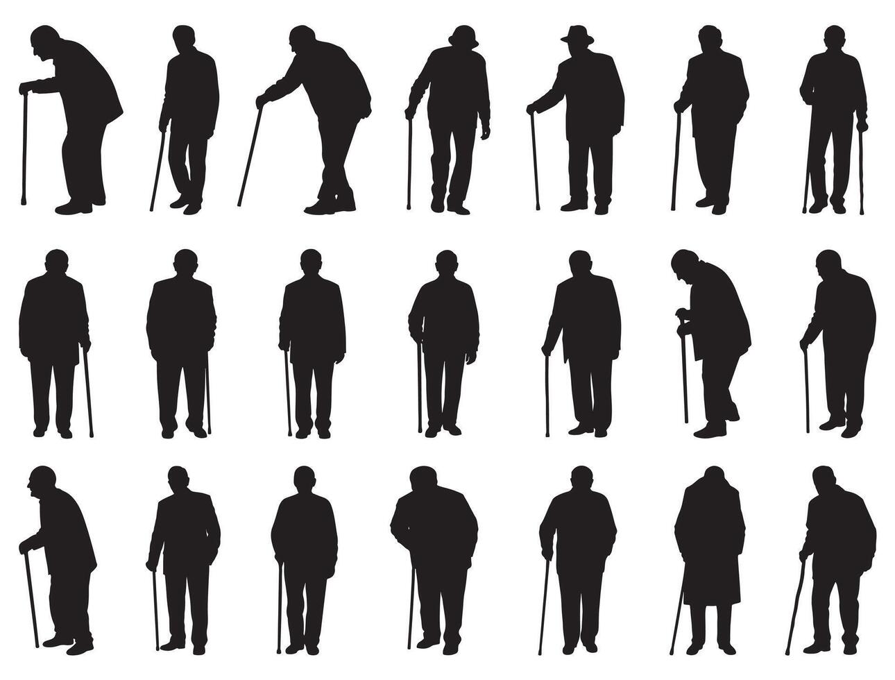 Old man silhouette white background vector