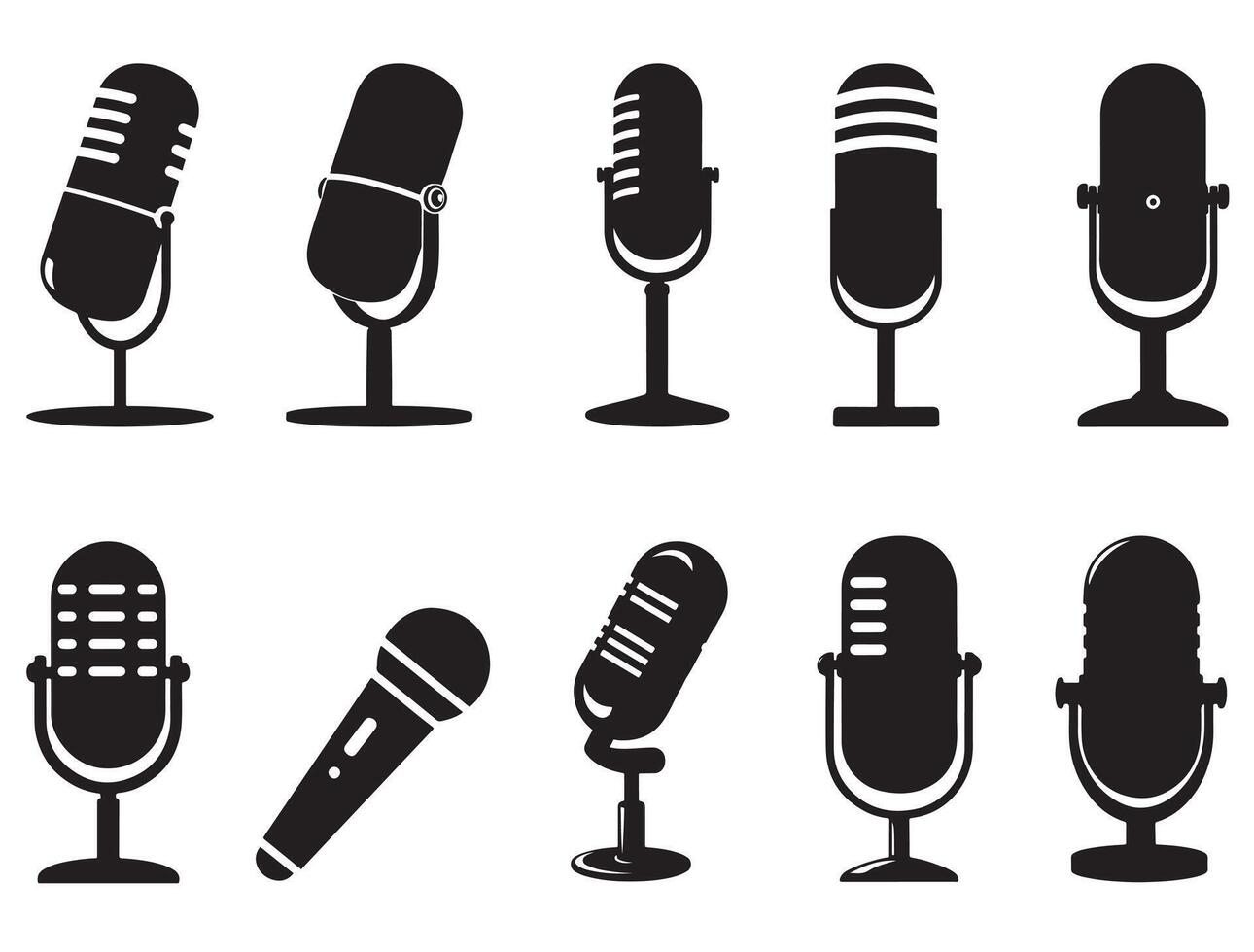 Microphones silhouette white background vector