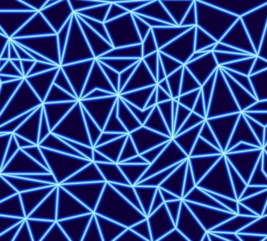 Blue glowing triangular wireframe mesh, symbolizing digital networks, connectivity, and futuristic design vector