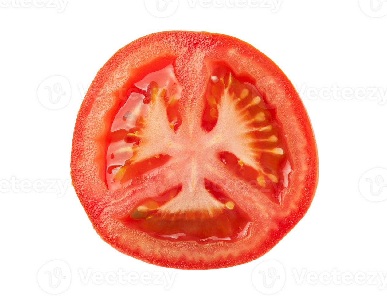 fresh juicy red tomato round slice with seeds and pulp on isolated background png