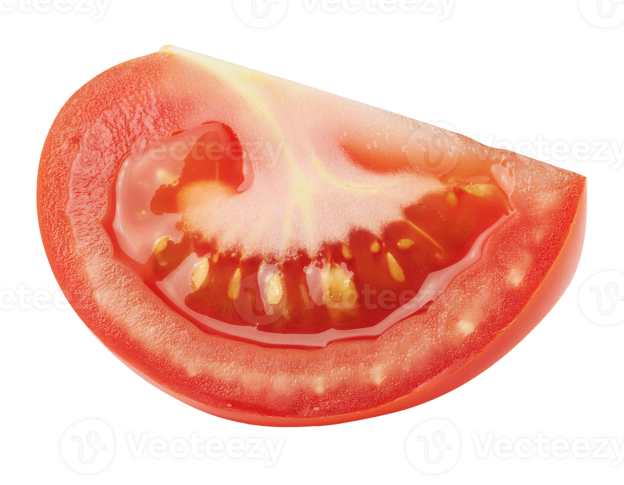 fresh juicy red tomato quarter slice with seeds and pulp on isolated background png