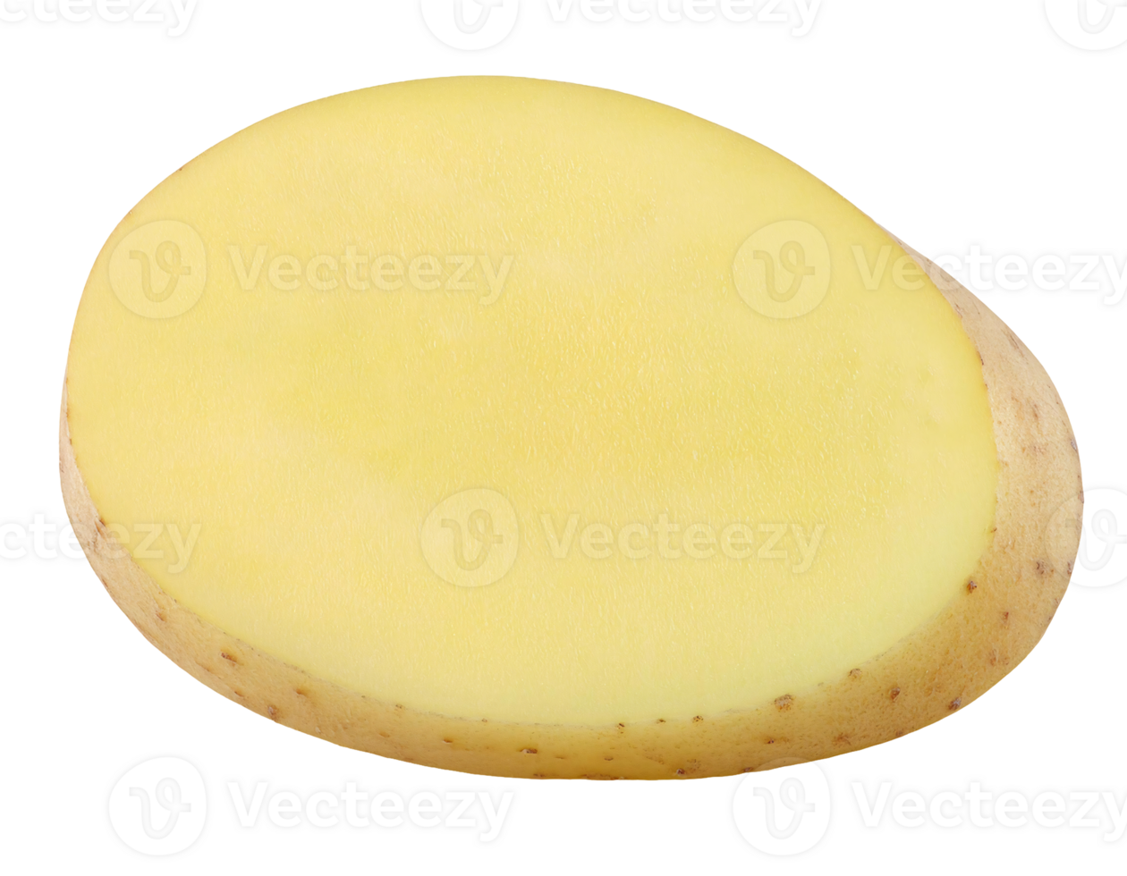 fresh raw potato slice with smooth yellow skin and flesh on isolated background png