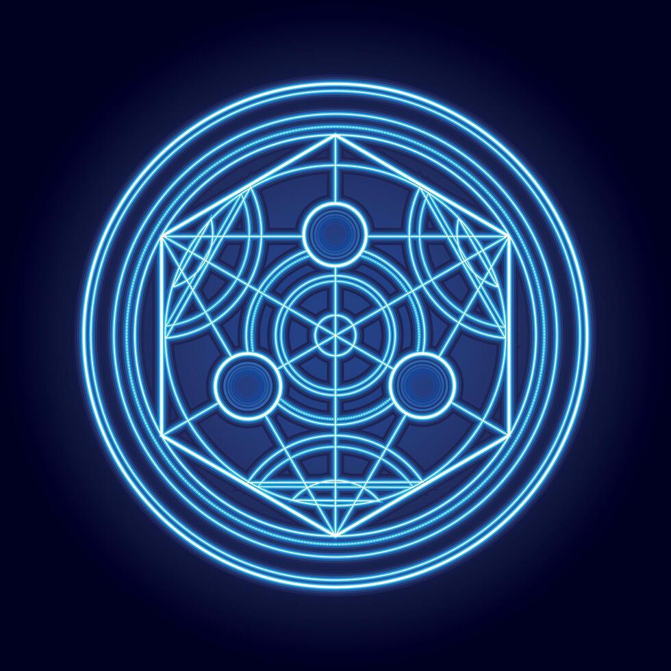 Neon Blue Sacred Circle. Cosmic Portal to the Spiritual Realm vector