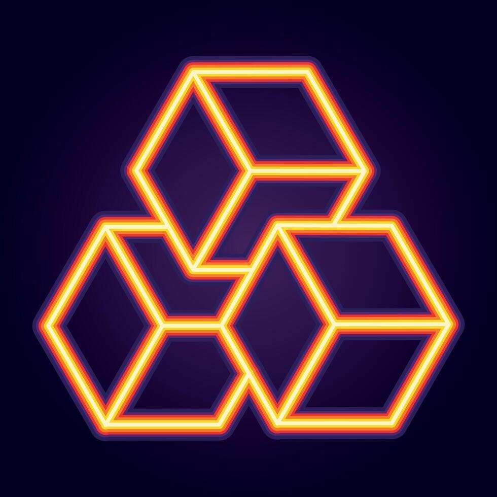 Neon-glowing geometric cubes in red and yellow, forming a visually striking abstract composition vector