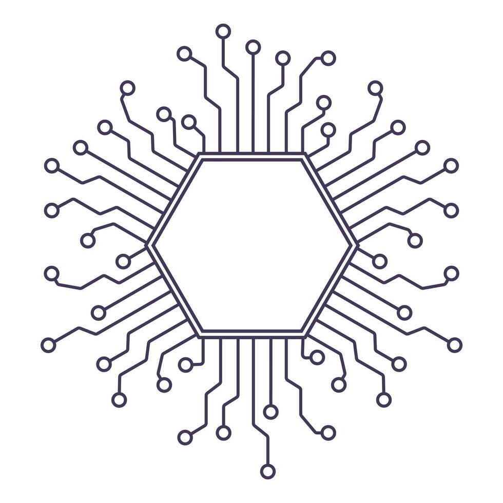 Hexagonal Microchip. Abstract AI-Inspired Cyber Technology Design vector