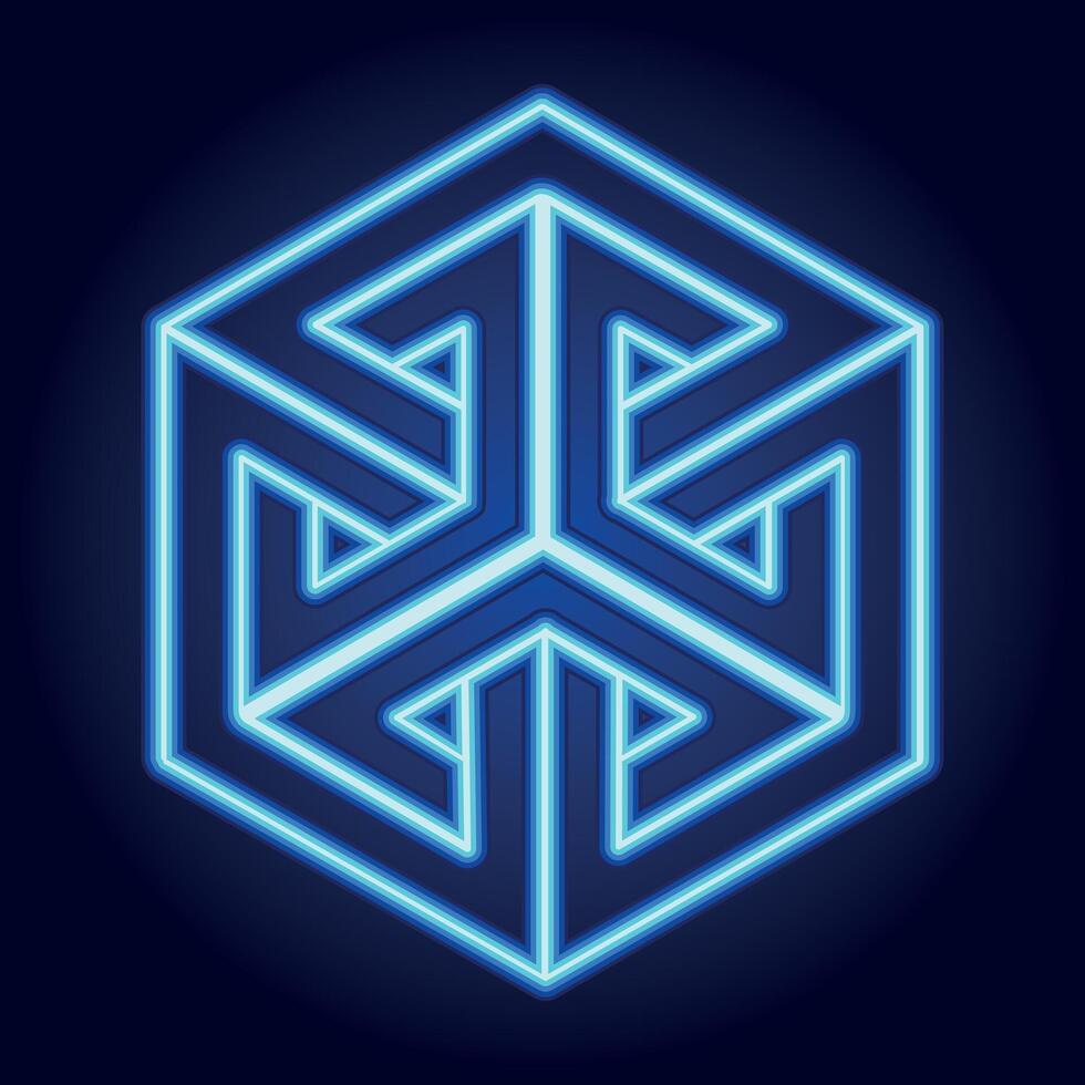 Blue glowing hexagonal labyrinth, representing complexity, futuristic technology, and structured patterns vector