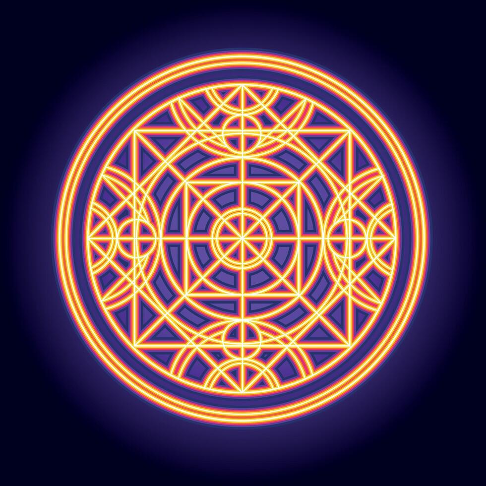 Sacred Geometry. Fiery Orange Mandala with Complex Interwoven Circles and Patterns vector