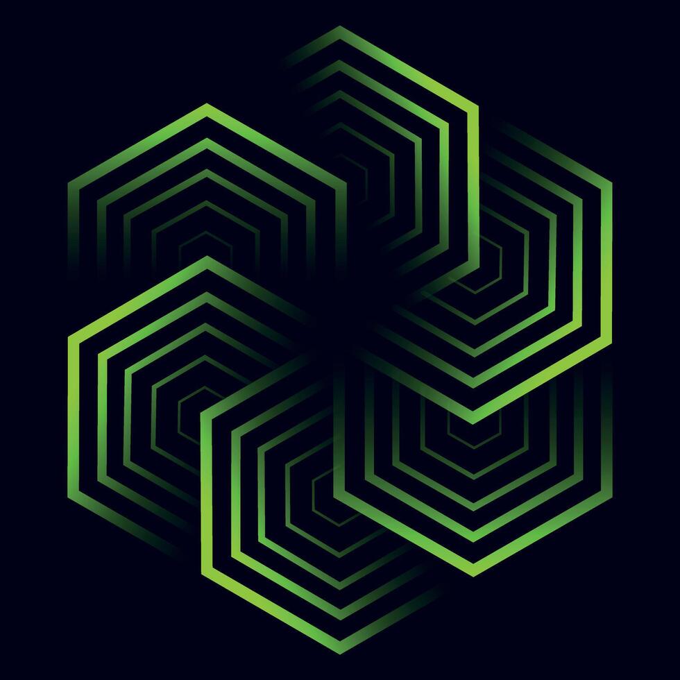 Dark green hexagonal layered structures, evoking depth, futuristic architecture, and high-tech aesthetics vector