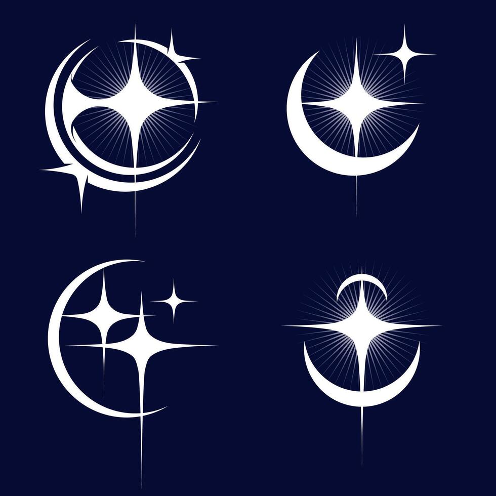 Elegant star and crescent moon symbols with glowing edges, blending celestial beauty with minimalistic design vector
