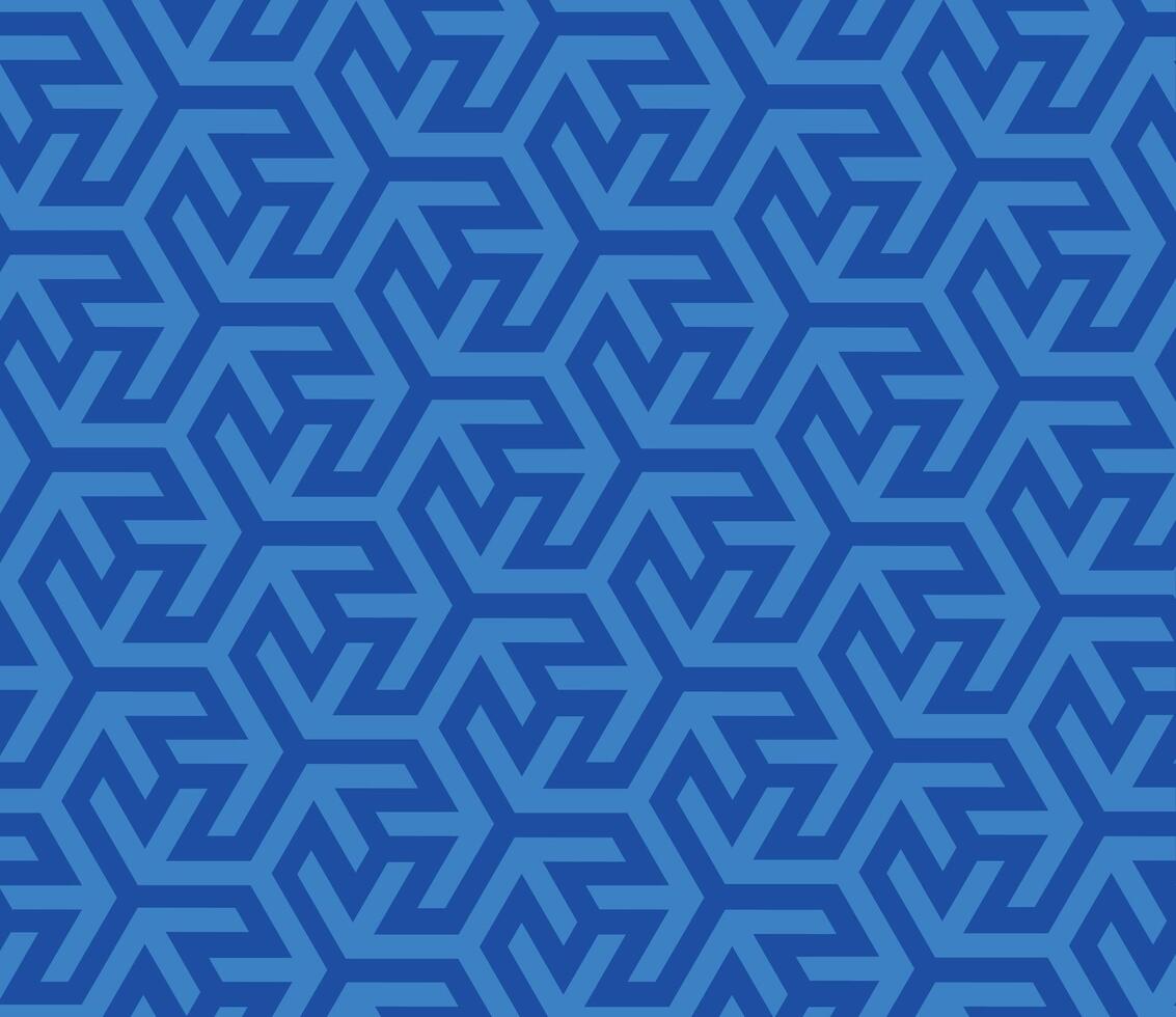 Bright blue interlocking geometric pattern, creating an illusion of depth and intricate connectivity vector