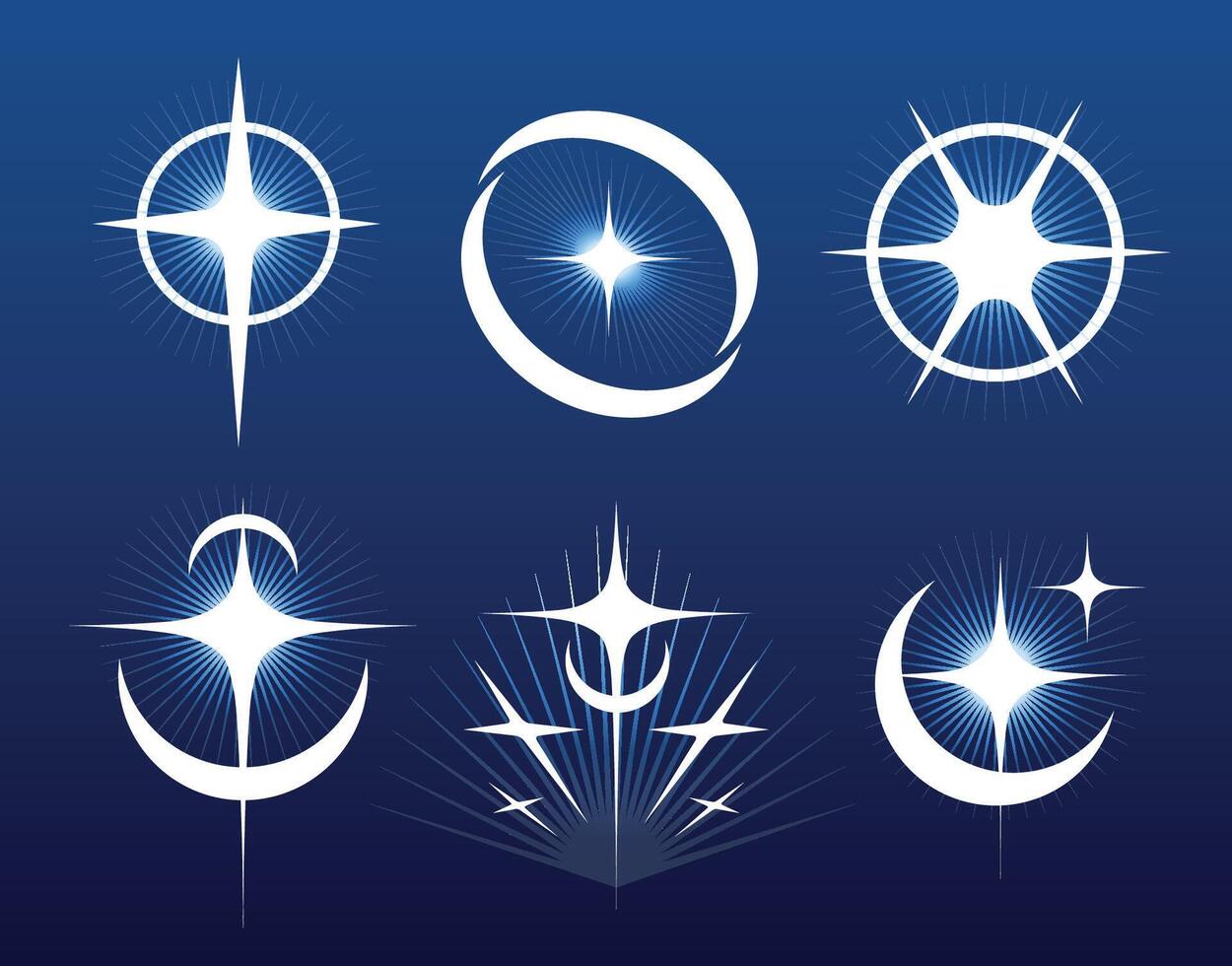 Elegant glowing star and crescent moon symbols, combining celestial beauty with modern minimalism vector