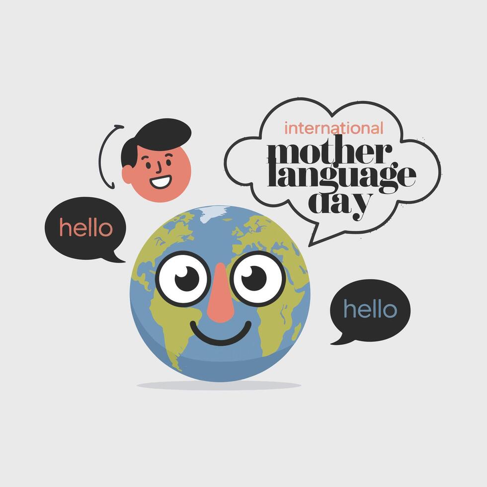 World of Greetings International Mother Language Day Illustration with Cheerful Characters and Whimsical Touch vector