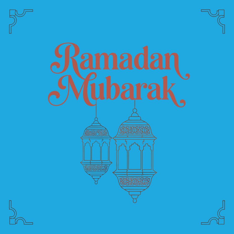 Pastel Elegance Ramadan Mubarak Illustration with Illuminated Lanterns and Festive Details vector