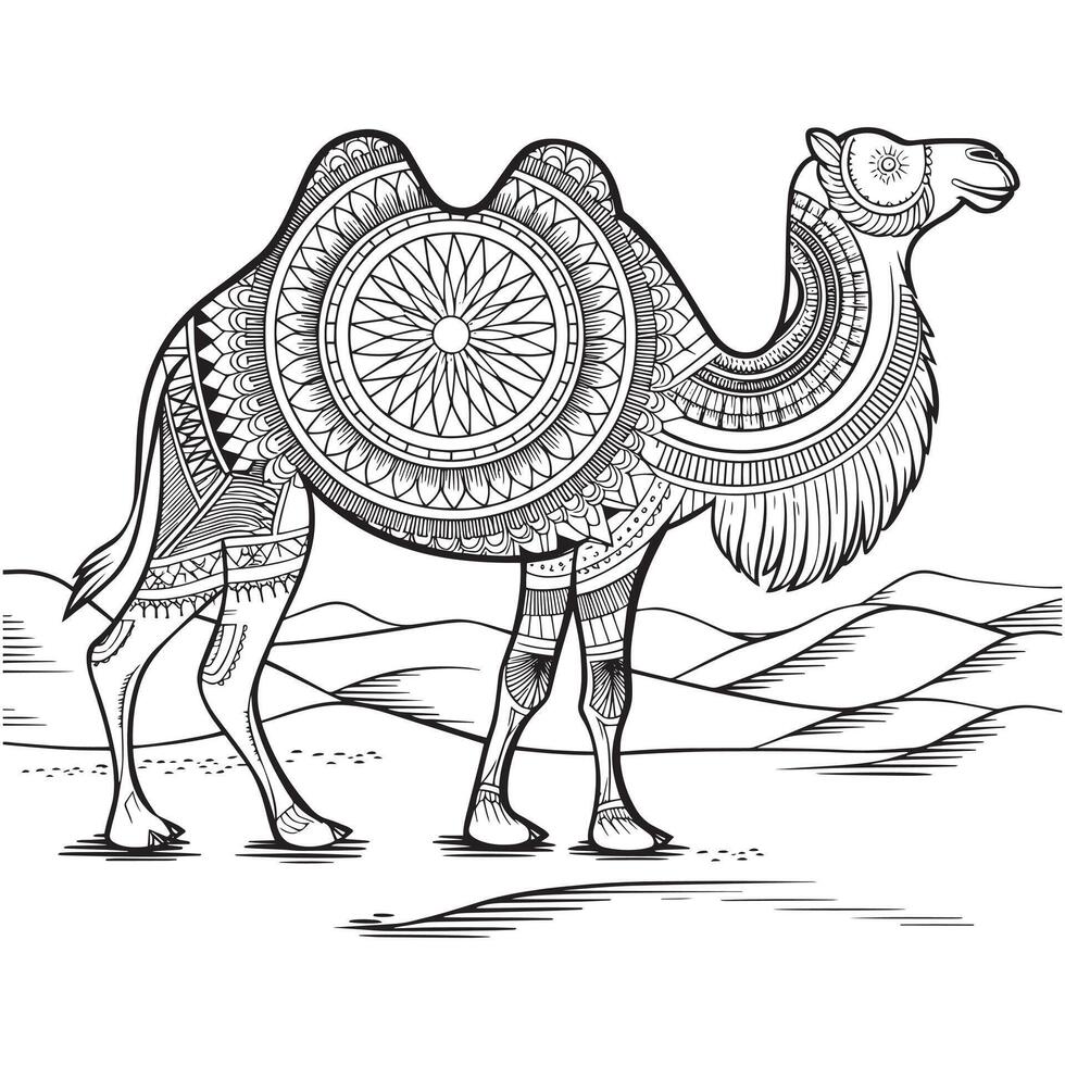 Mandala Camel Intricate Geometric and Floral Patterns for Coloring Enthusiasts vector