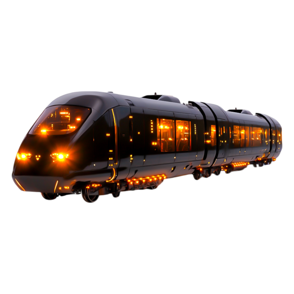 Modern High-Speed Train in Motion at Night with Illuminated Windows png